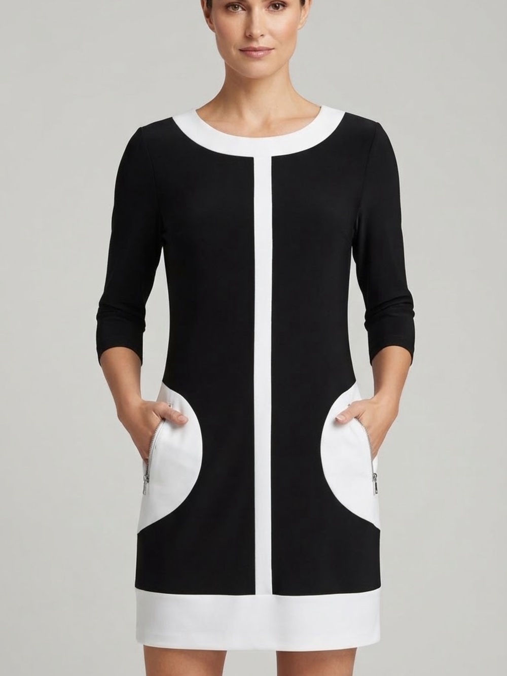Joseph Ribkoff Black & White Colorblock Zip Pocket Dress / Tunic 10 12